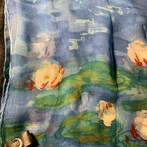 Stunning Water Lily Hand Painted Scarf 100% Silk from Monet of Paris